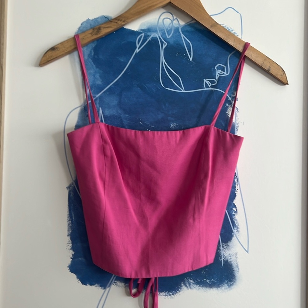 ZARA Hot Pink Linen Blend Backless Sexy Going Out Crop Top 90s Y2K
